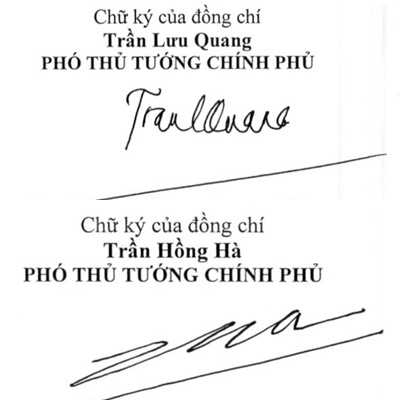 Giới thiệu chữ ký của Phó Thủ tướng Trần Hồng Hà, Phó Thủ tướng Trần Lưu Quang - Ảnh 1.