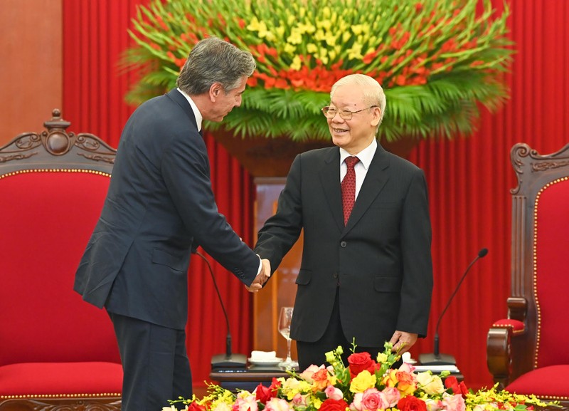 Tổng Bí thư Nguyễn Phú Trọng tiếp Bộ trưởng Bộ Ngoại giao Hoa Kỳ Antony Blinken - Ảnh 1.