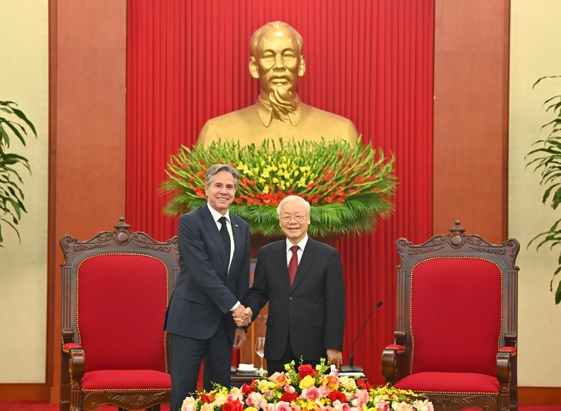 Tổng Bí thư Nguyễn Phú Trọng tiếp Bộ trưởng Bộ Ngoại giao Hoa Kỳ Antony Blinken - Ảnh 2.