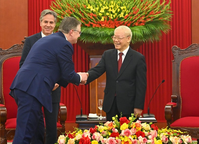 Tổng Bí thư Nguyễn Phú Trọng tiếp Bộ trưởng Bộ Ngoại giao Hoa Kỳ Antony Blinken - Ảnh 3.