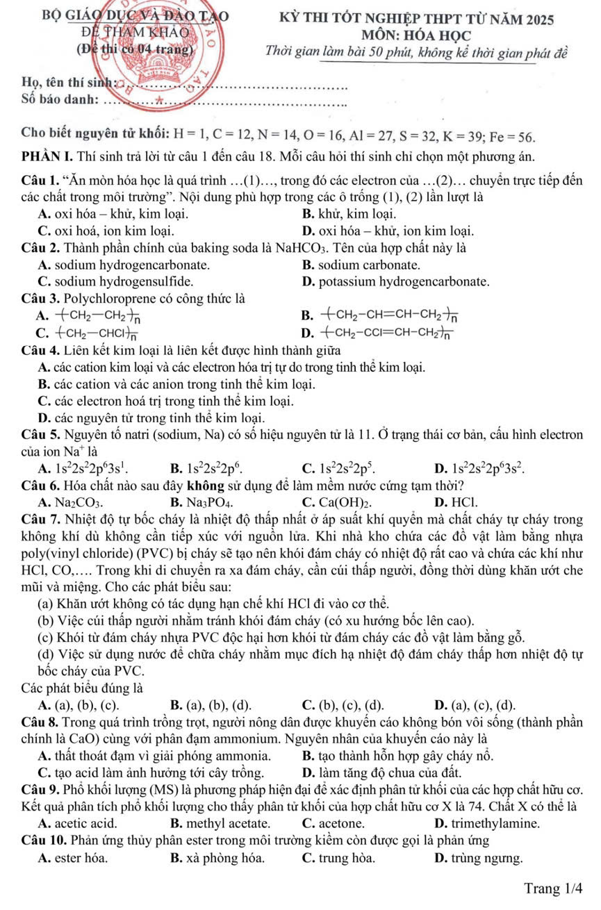 Đề tham khảo thi tốt nghiệp THPT môn Hóa học từ năm 2025- Ảnh 1.
