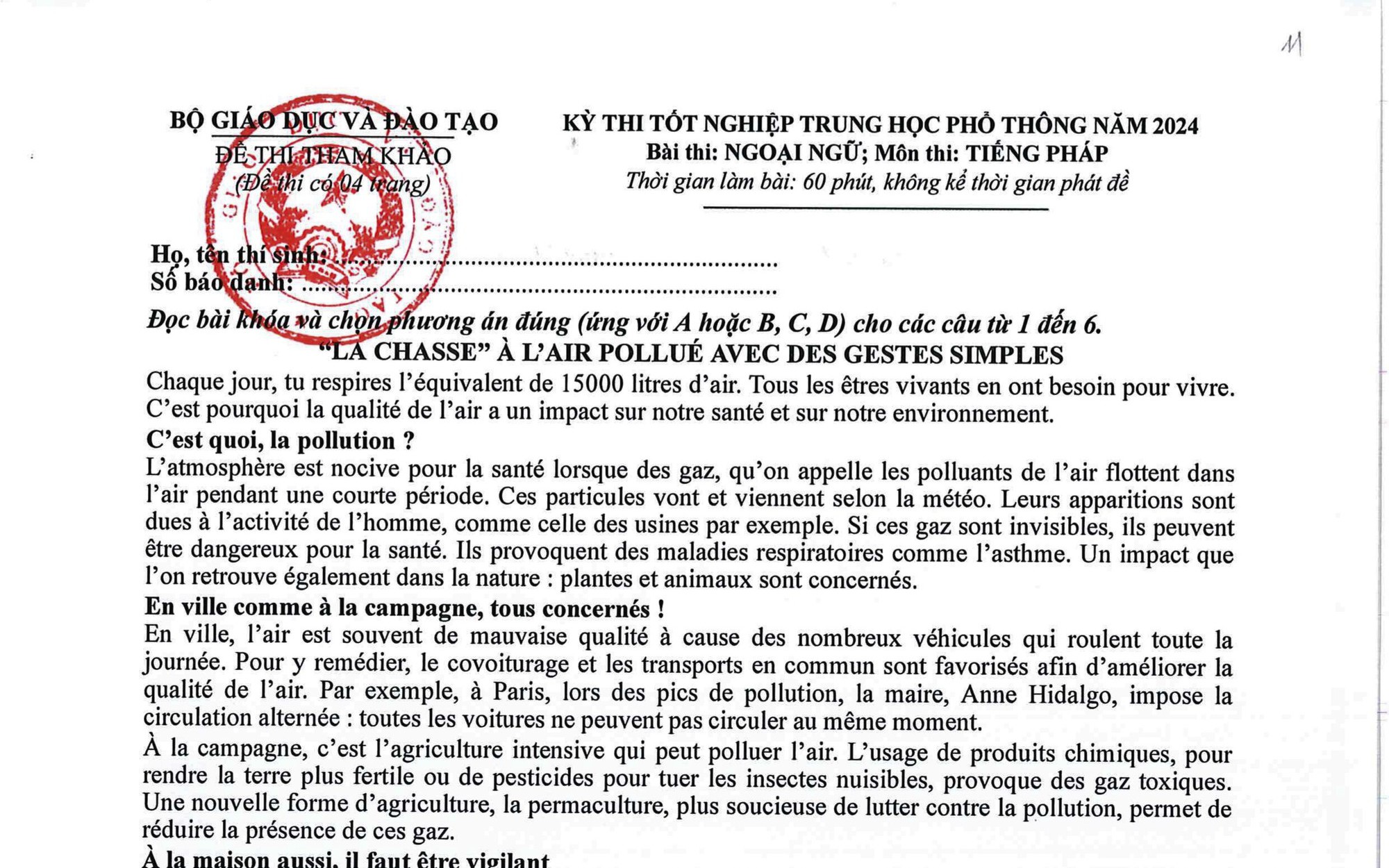 Cấu trúc ĐỀ THI TỐT NGHIỆP THPT áp dụng từ năm 2025