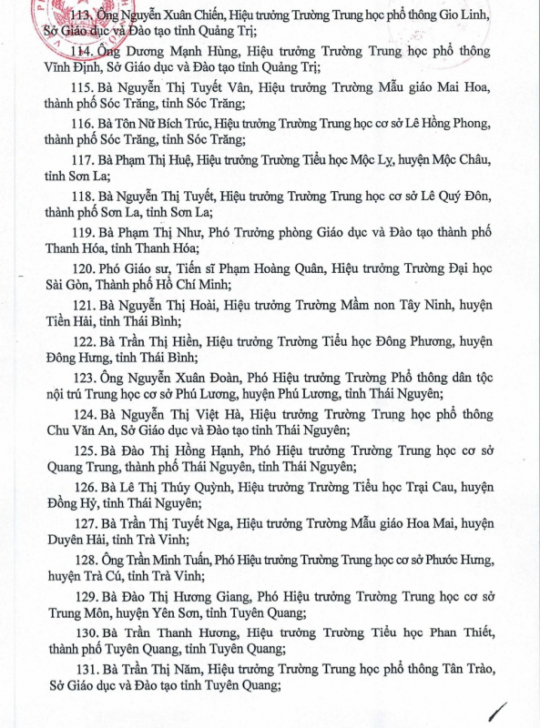 Danh sách các cá nhân được phong tặng danh hiệu Nhà giáo nhân dân, Nhà giáo ưu tú- Ảnh 17.