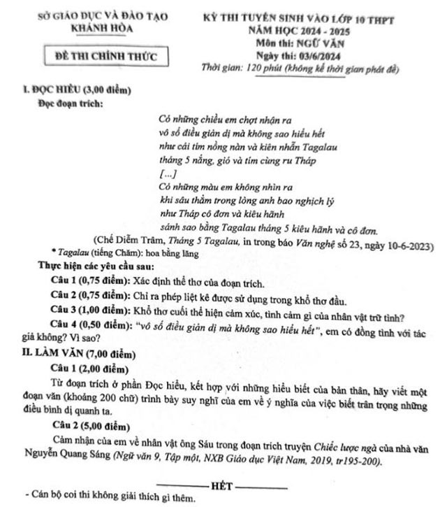 Đề thi tuyển sinh lớp 10 môn Ngữ văn tại Tiền Giang, Khánh Hòa năm học 2024-2025- Ảnh 9.