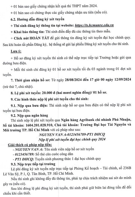 ĐIỂM CHUẨN Trường Đại học Tài nguyên và Môi trường TPHCM năm 2024- Ảnh 4.