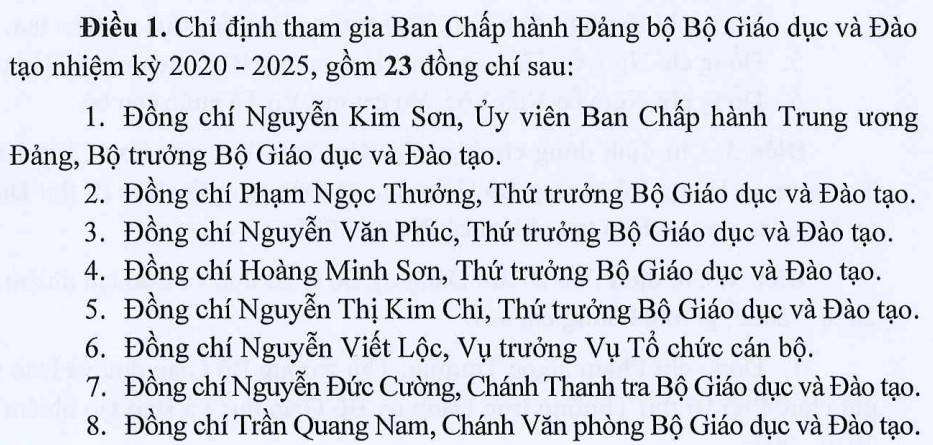 Chỉ định tham gia Ban Chấp hành, Ban Thường vụ, Bí thư, Phó Bí thư Đảng ủy Bộ Giáo dục và Đào tạo- Ảnh 2.