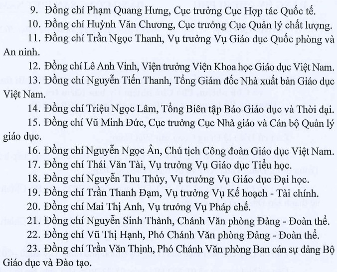 Chỉ định tham gia Ban Chấp hành, Ban Thường vụ, Bí thư, Phó Bí thư Đảng ủy Bộ Giáo dục và Đào tạo- Ảnh 3.