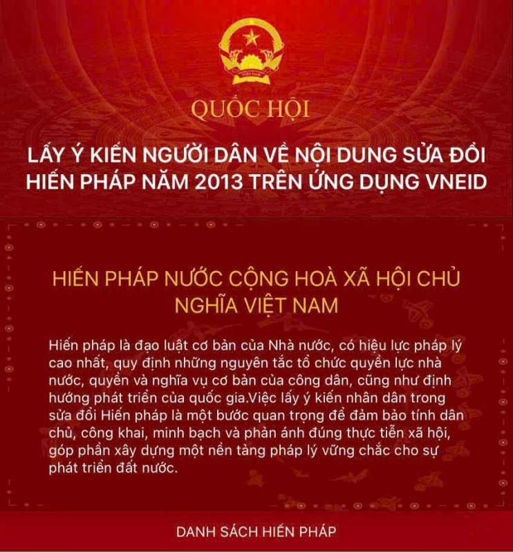 Hướng dẫn thực hiện góp ý sửa đổi, bổ sung một số điều của Hiến pháp trên VNeID- Ảnh 1.