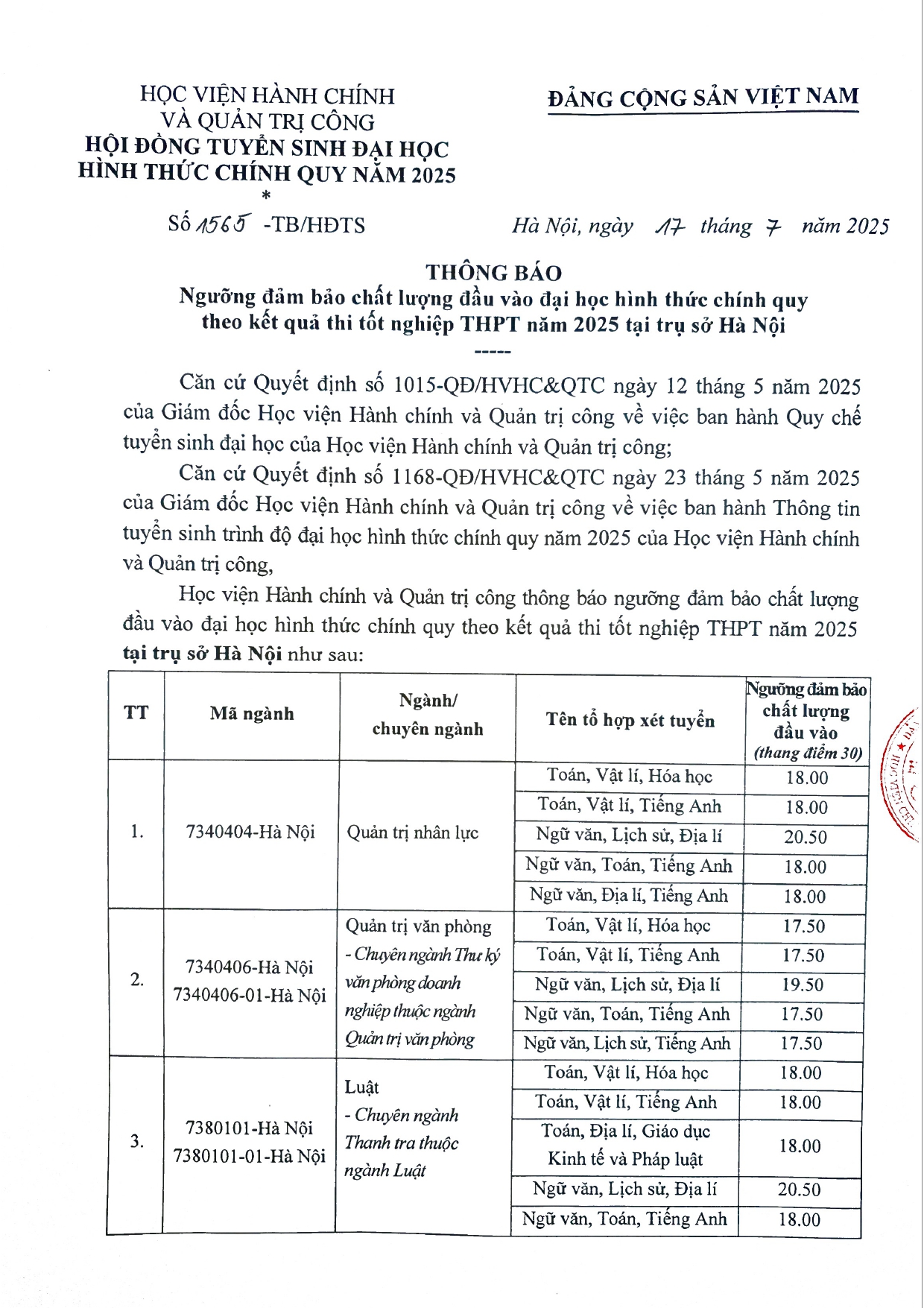 Điểm sàn tuyển sinh năm 2025 của Học viện Hành chính và Quản trị công- Ảnh 1. Điểm sàn tuyển sinh năm 2025 của Học viện Hành chính và Quản trị công- Ảnh 1.