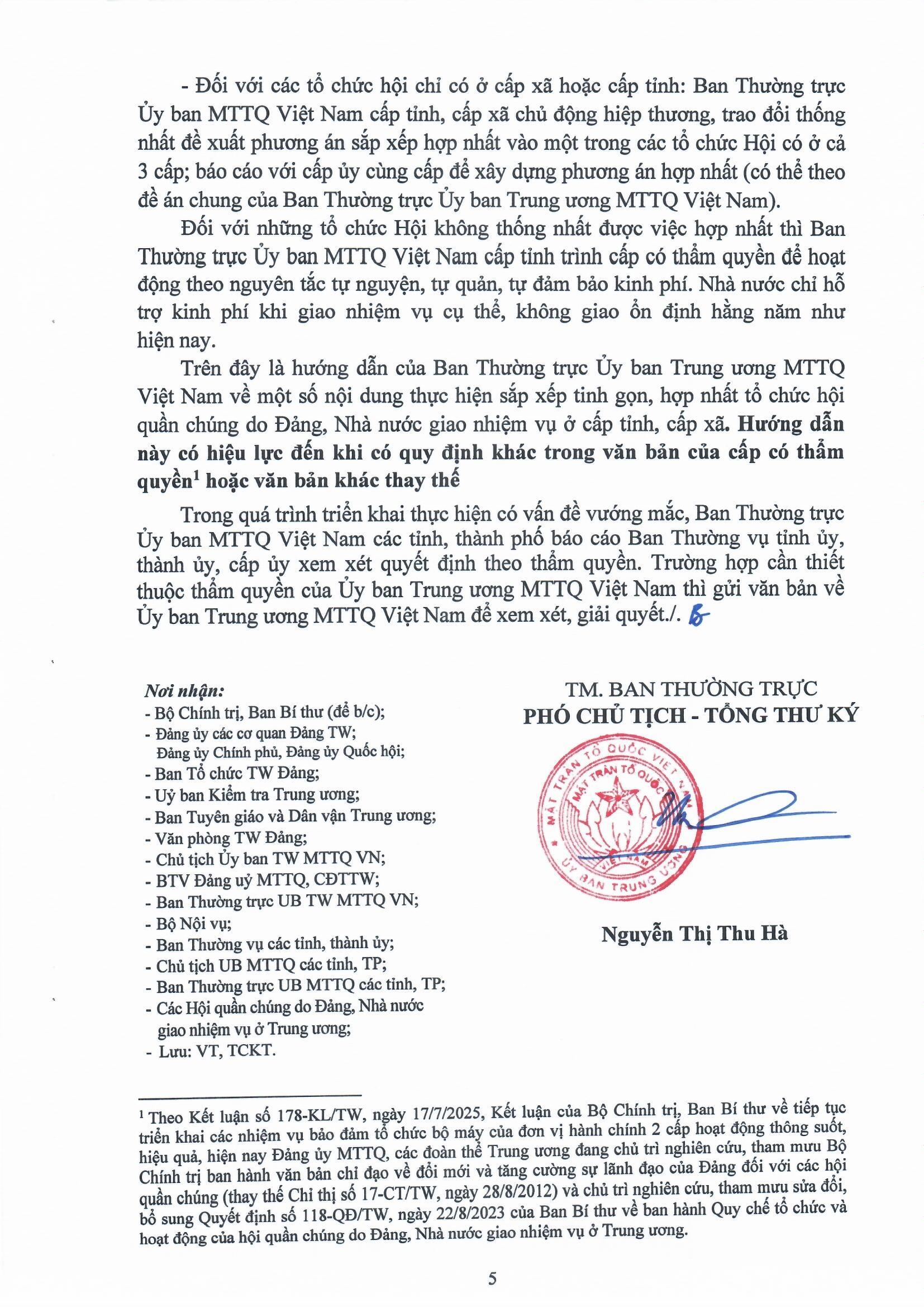 Hướng dẫn 05/HD-MTTW-BTT tiếp tục thực hiện sắp xếp, tinh gọn, hợp nhất các hội quần chúng do Đảng, Nhà nước giao nhiệm vụ ở cấp tỉnh, cấp xã- Ảnh 5. Hướng dẫn 05/HD-MTTW-BTT tiếp tục thực hiện sắp xếp, tinh gọn, hợp nhất các hội quần chúng do Đảng, Nhà nước giao nhiệm vụ ở cấp tỉnh, cấp xã- Ảnh 5.