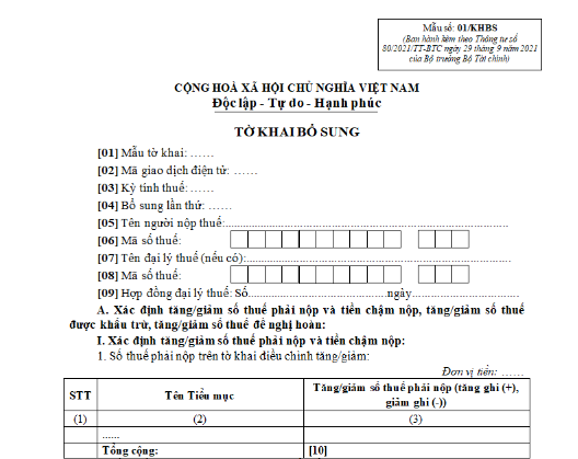 Hướng dẫn khai tờ khai bổ sung hồ sơ khai thuế mẫu số 01/KHBS- Ảnh 1.