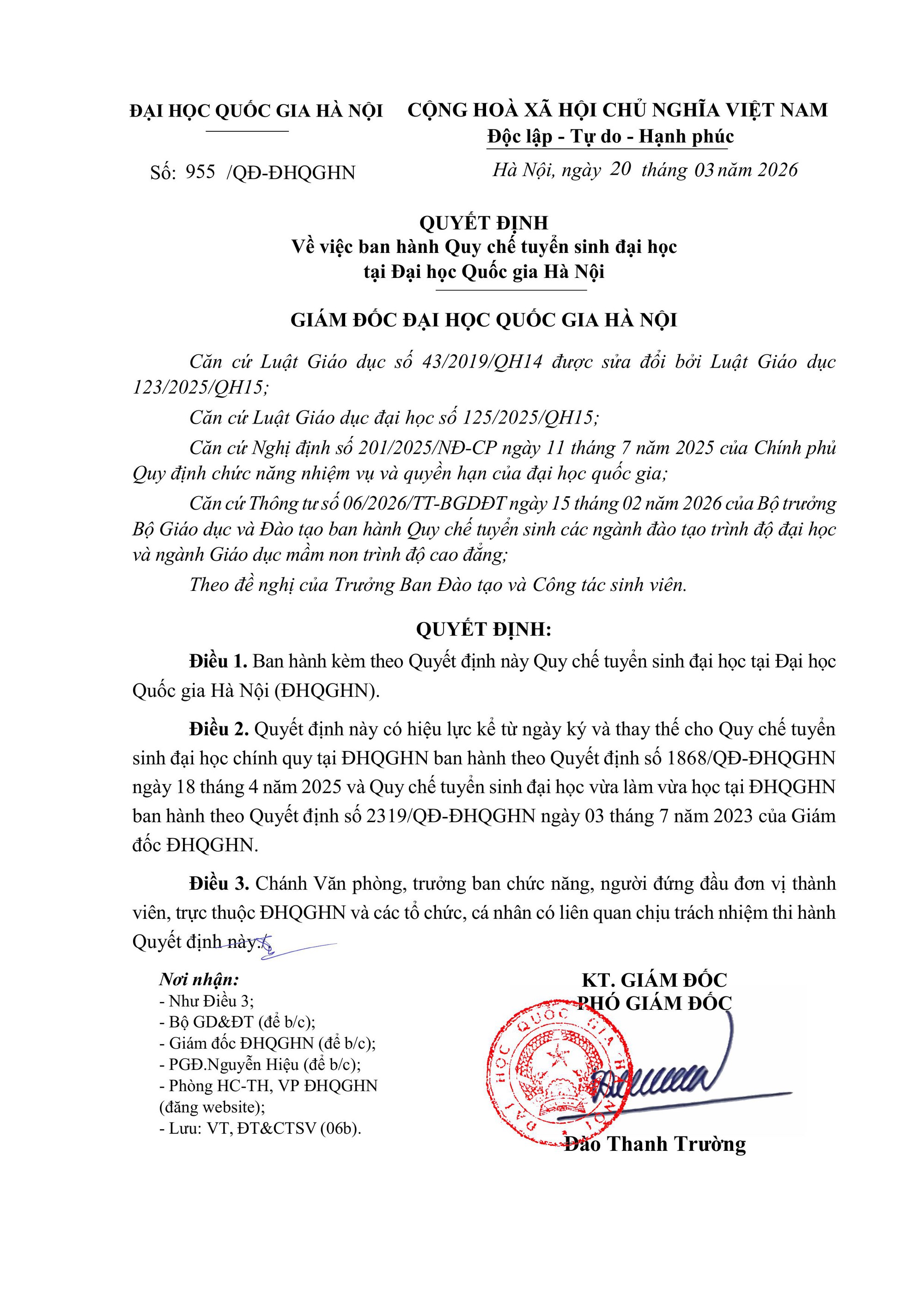 Quy chế TUYỂN SINH 2026 của Đại học Quốc gia Hà Nội- Ảnh 2.
