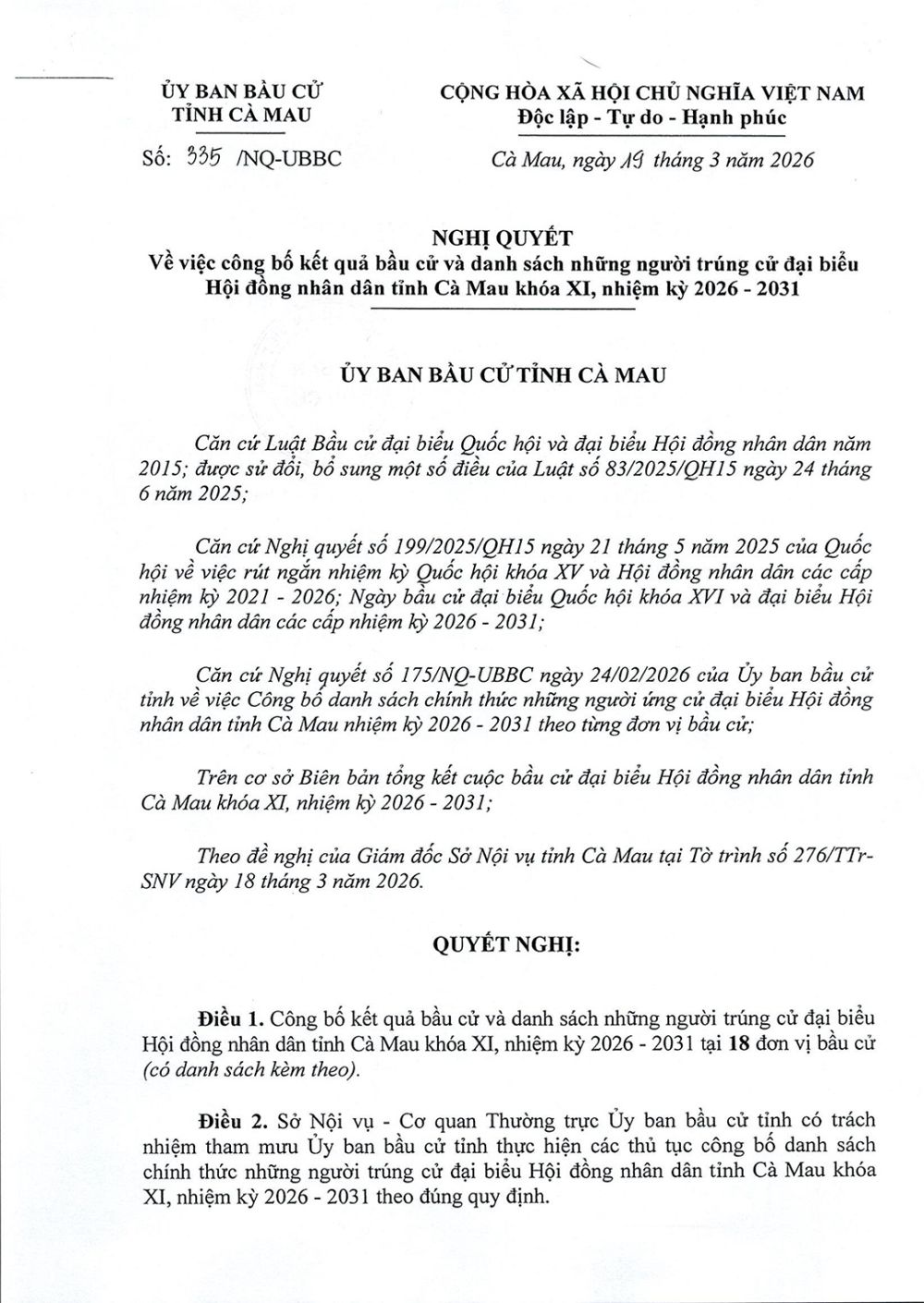 Danh sách trúng cử đại biểu HĐND tỉnh Cà Mau nhiệm kỳ 2026-2031- Ảnh 1. Danh sách trúng cử đại biểu HĐND tỉnh Cà Mau nhiệm kỳ 2026-2031- Ảnh 1.