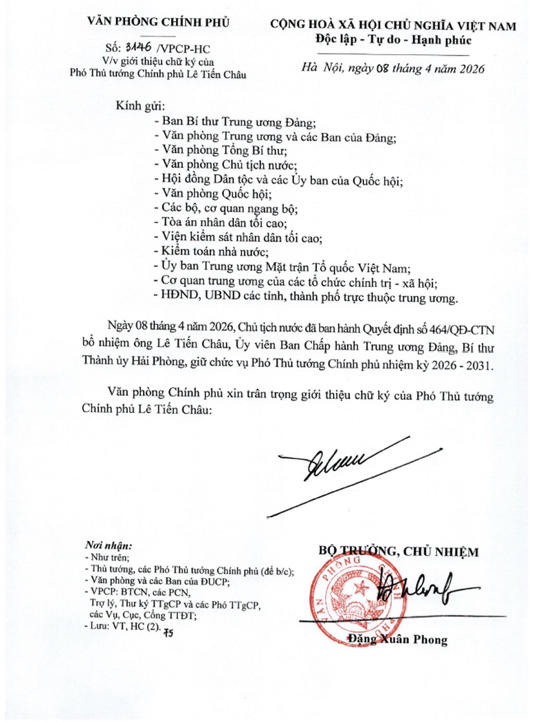 GIỚI THIỆU CHỮ KÝ CỦA THỦ TƯỚNG CHÍNH PHỦ VÀ CÁC PHÓ THỦ TƯỚNG CHÍNH PHỦ, NHIỆM KỲ 2026-2031- Ảnh 7.