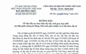 Hướng dẫn 05/HD-MTTW-BTT tiếp tục thực hiện sắp xếp, tinh gọn, hợp nhất các hội quần chúng do Đảng, Nhà nước giao nhiệm vụ ở cấp tỉnh, cấp xã