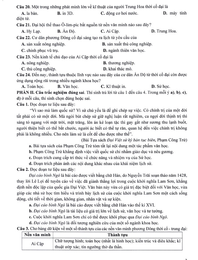 Đề thi minh họa môn Lịch sử tốt nghiệp THPT từ năm 2025- Ảnh 3.
