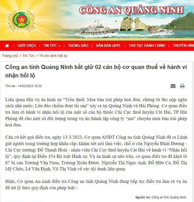 Công an Quảng Ninh thông tin vụ bắt giữ 2 bán bộ thuế Hải Phòng - Ảnh 1.