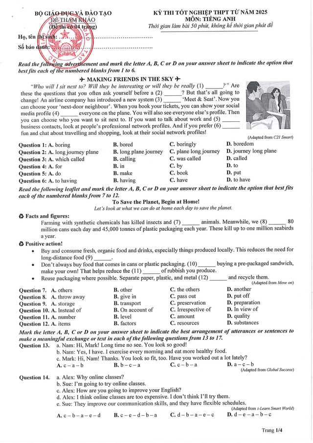 Đề tham khảo thi tốt nghiệp THPT môn Tiếng Anh từ năm 2025- Ảnh 1.