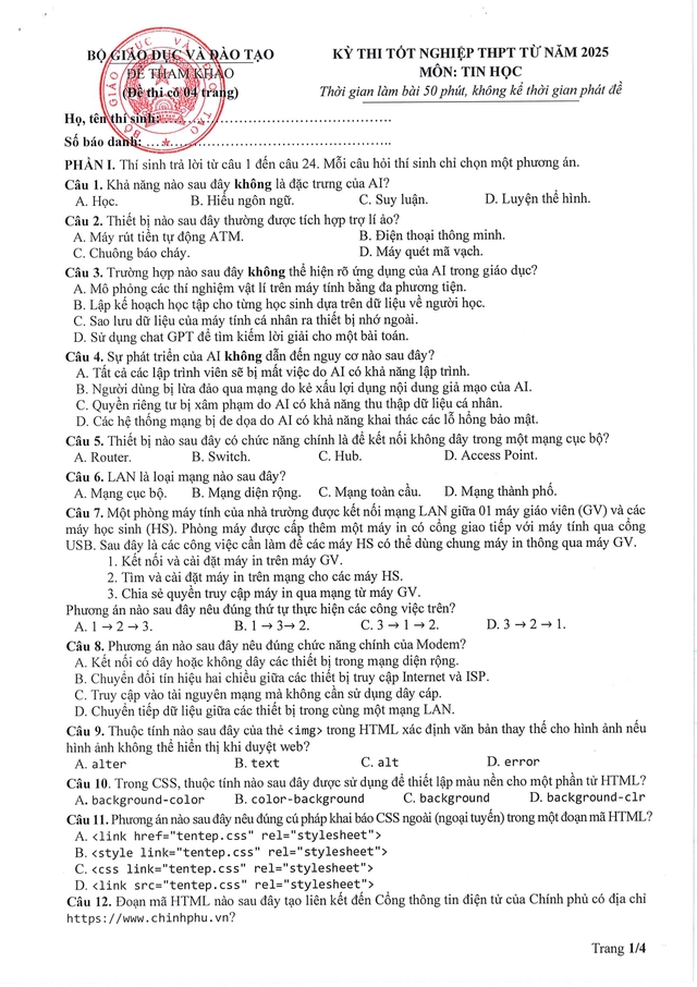 Đề thi tham khảo môn Tin học tốt nghiệp THPT từ năm 2025- Ảnh 2.