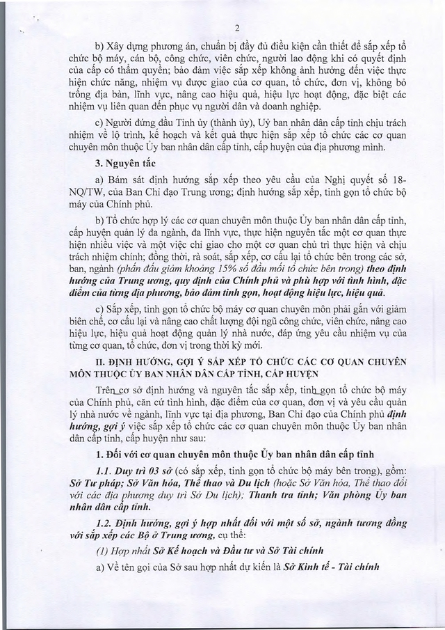 Công văn 24/CV-BCĐTKNQ18 định hướng, gợi ý SẮP XẾP TỔ CHỨC các cơ quan chuyên môn thuộc UBND cấp tỉnh, cấp huyện- Ảnh 2.