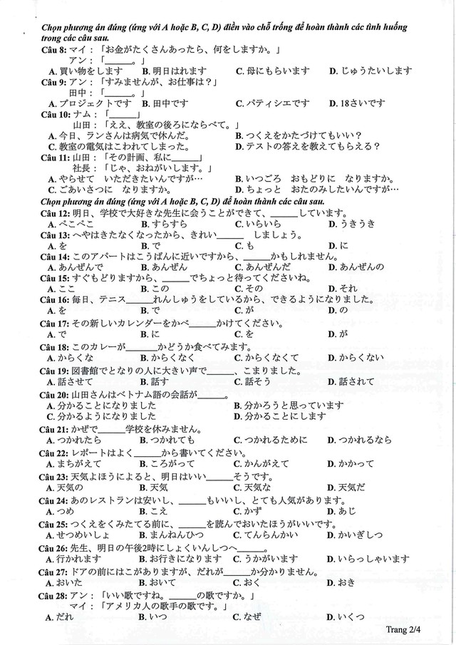 Đề tham khảo môn Tiếng Nhật kỳ thi tốt nghiệp THPT năm 2024- Ảnh 2.