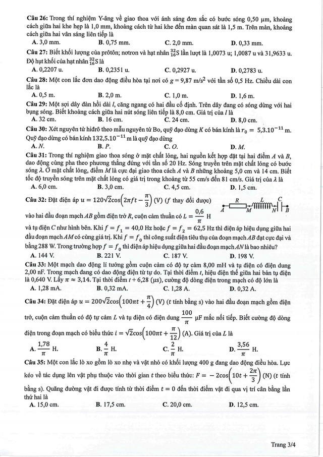Đề thi tham khảo môn Vật lý tốt nghiệp THPT năm 2024- Ảnh 3.