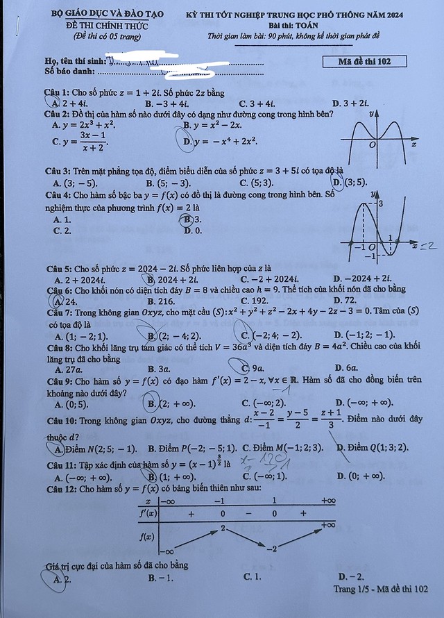 THI TỐT NGHIỆP THPT 2024: Đề thi, đáp án MÔN TOÁN- Ảnh 3.