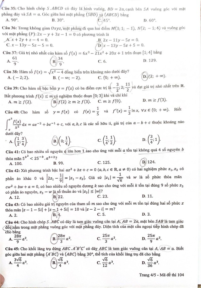 THI TỐT NGHIỆP THPT 2024: Đề thi môn Toán- Ảnh 5.