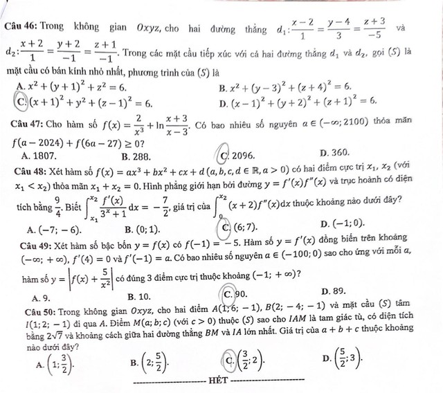 THI TỐT NGHIỆP THPT 2024: Đề thi, đáp án MÔN TOÁN- Ảnh 12.