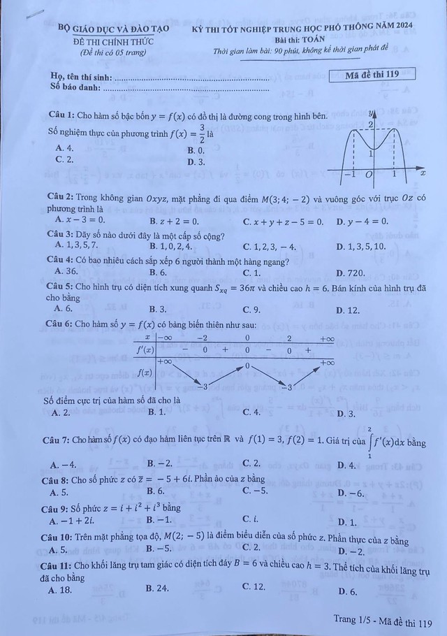 THI TỐT NGHIỆP THPT 2024: Đề thi môn Toán- Ảnh 13.