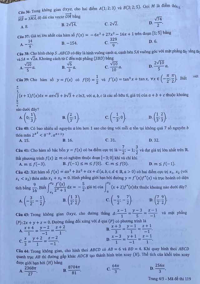 THI TỐT NGHIỆP THPT 2024: Đề thi môn Toán- Ảnh 16.