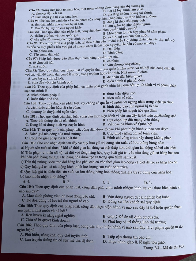 THI TỐT NGHIỆP THPT 2024: Đề thi, đáp án MÔN GIÁO DỤC CÔNG DÂN- Ảnh 3.