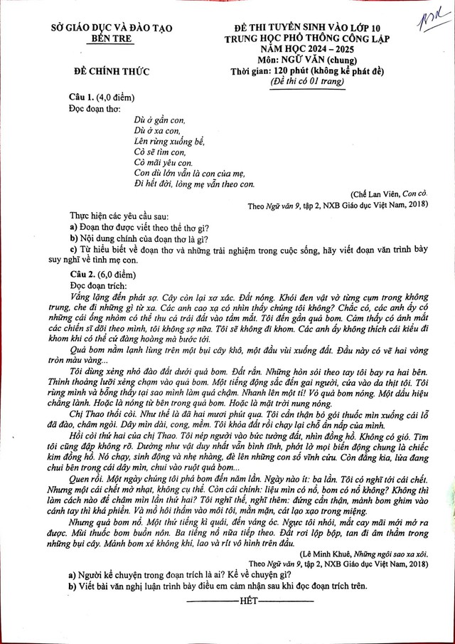 Đề thi tuyển sinh lớp 10 môn Ngữ văn tại Nghệ An, Bến Tre, Hưng Yên- Ảnh 5.