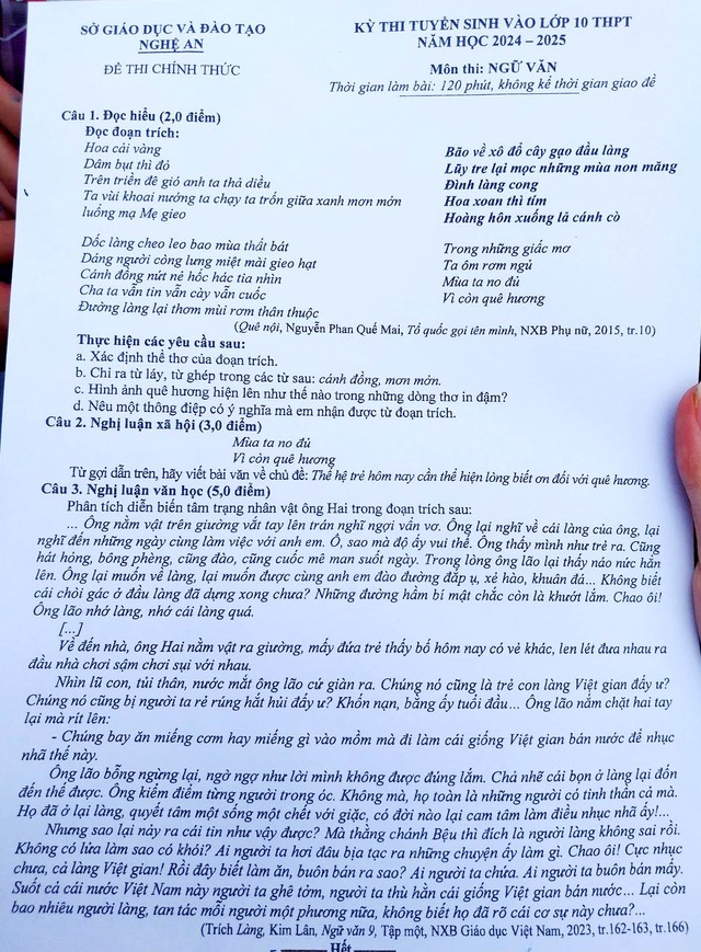 Đề thi tuyển sinh lớp 10 môn Ngữ văn tại Nghệ An, Bến Tre, Hưng Yên- Ảnh 3.
