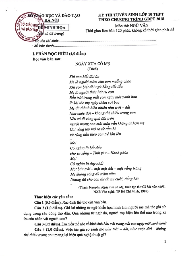 Gợi ý đáp án đề minh họa môn Ngữ văn thi vào lớp 10 Hà Nội theo chương trình mới- Ảnh 2.