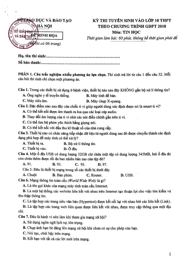 Gợi ý đáp án đề minh họa môn TIN HỌC thi vào lớp 10 Hà Nội theo chương trình mới- Ảnh 2.