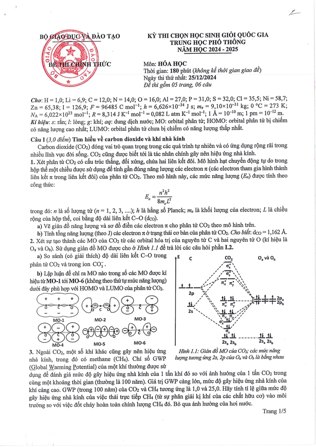 Đề thi và đáp án môn Hóa Học chọn học sinh giỏi quốc gia THPT năm học 2024-2025- Ảnh 1.