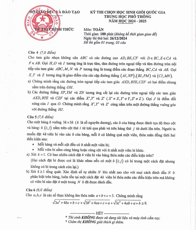 Đề thi và đáp án môn Toán chọn học sinh giỏi quốc gia THPT năm học 2024-2025- Ảnh 2.