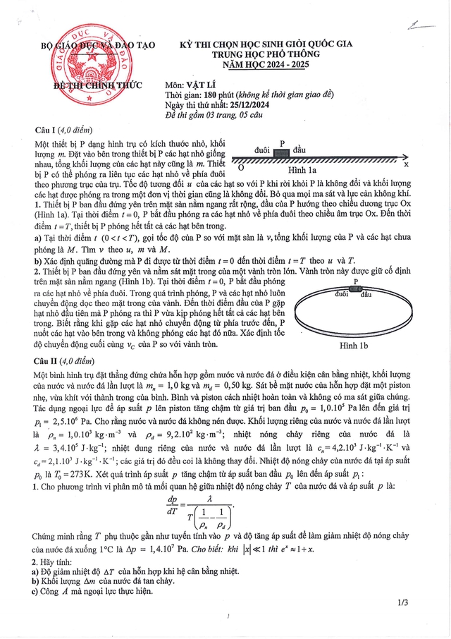 Đề thi và đáp án môn Vật Lý chọn học sinh giỏi quốc gia THPT năm học 2024-2025- Ảnh 1.