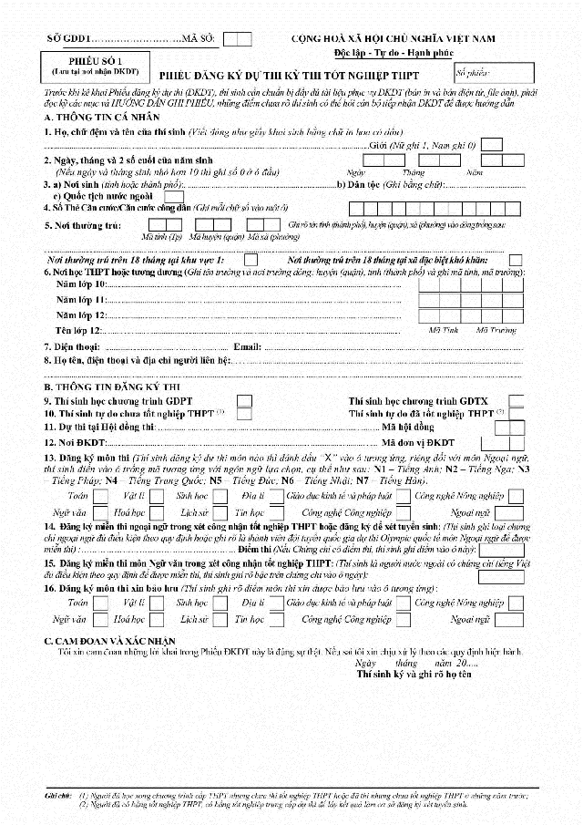 HƯỚNG DẪN GHI PHIẾU ĐĂNG KÝ DỰ THI TỐT NGHIỆP THPT NĂM 2025- Ảnh 3.