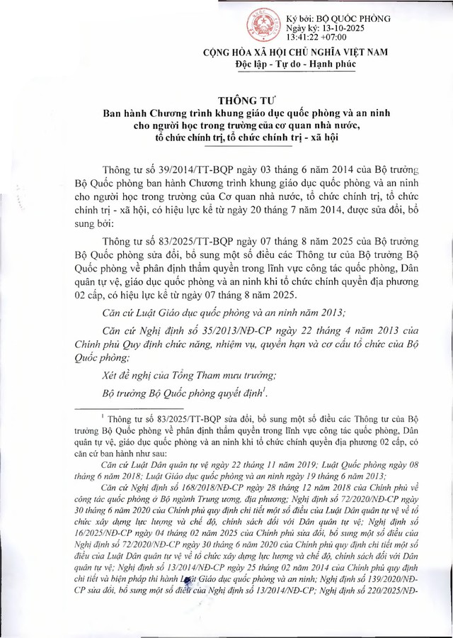 Chương trình khung giáo dục quốc phòng và an ninh- Ảnh 1.