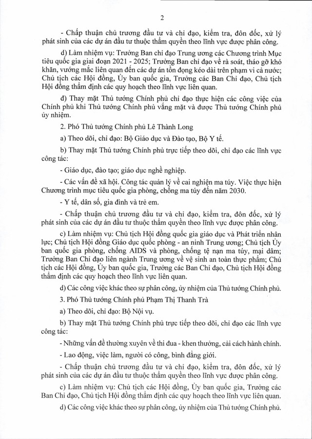 PHÂN CÔNG NHIỆM VỤ CỦA CÁC PHÓ THỦ TƯỚNG CHÍNH PHỦ- Ảnh 2.