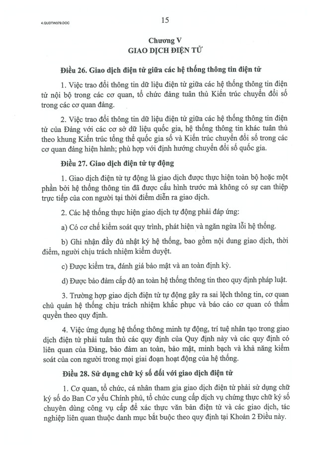 Quy định số 379-QĐ/TW về thực hiện giao dịch điện tử trong hoạt động của các cơ quan, tổ chức đảng- Ảnh 15. Quy định số 379-QĐ/TW về thực hiện giao dịch điện tử trong hoạt động của các cơ quan, tổ chức đảng- Ảnh 15.