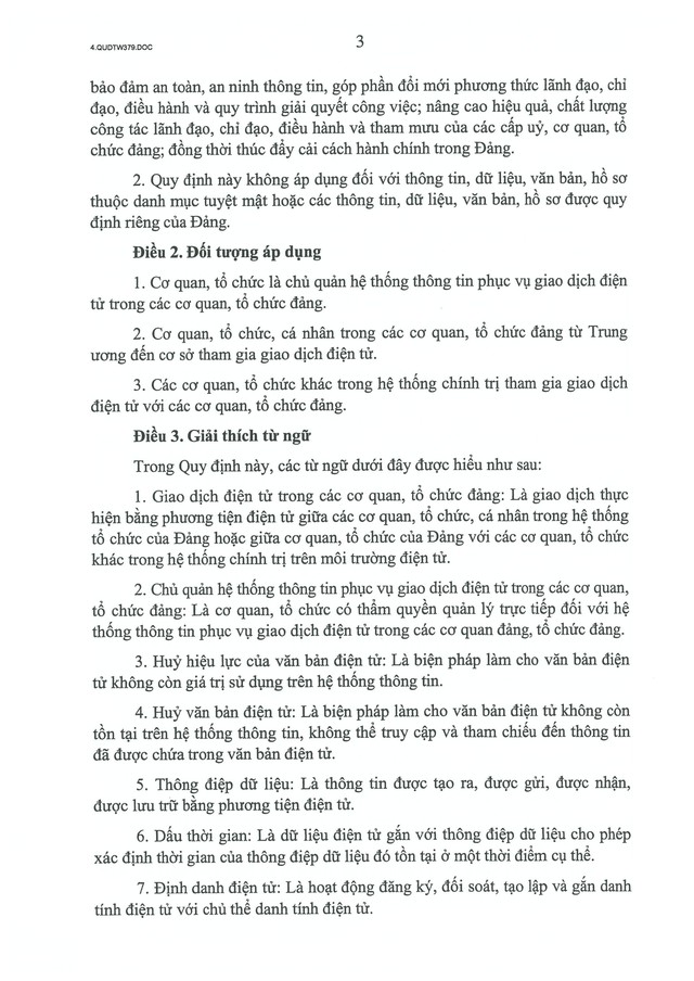 Quy định số 379-QĐ/TW về thực hiện giao dịch điện tử trong hoạt động của các cơ quan, tổ chức đảng- Ảnh 3. Quy định số 379-QĐ/TW về thực hiện giao dịch điện tử trong hoạt động của các cơ quan, tổ chức đảng- Ảnh 3.