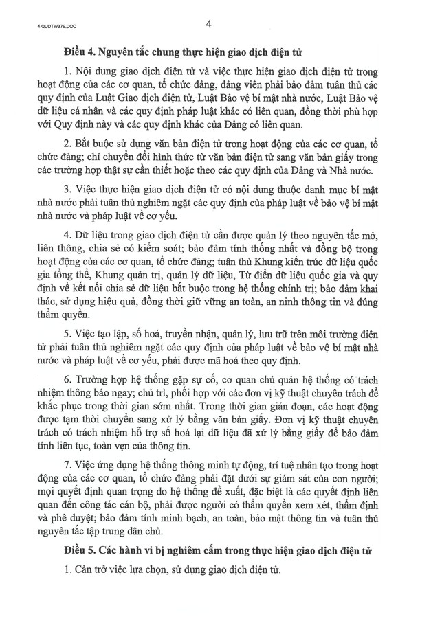 Quy định số 379-QĐ/TW về thực hiện giao dịch điện tử trong hoạt động của các cơ quan, tổ chức đảng- Ảnh 4. Quy định số 379-QĐ/TW về thực hiện giao dịch điện tử trong hoạt động của các cơ quan, tổ chức đảng- Ảnh 4.