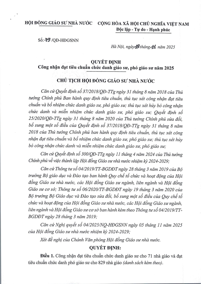 DANH SÁCH GIÁO SƯ, PHÓ GIÁO SƯ ĐƯỢC CÔNG NHẬN NĂM 2025- Ảnh 1. DANH SÁCH GIÁO SƯ, PHÓ GIÁO SƯ ĐƯỢC CÔNG NHẬN NĂM 2025- Ảnh 1.