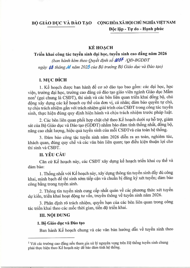 Quyết định 3037/QĐ-BGDĐT ban hành Kế hoạch tuyển sinh đại học, cao đẳng năm 2026- Ảnh 3.