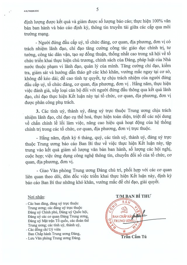 TOÀN VĂN: Kết luận số 226-KL/TW chấn chỉnh lề lối làm việc, nâng cao hiệu quả hoạt động của hệ thống chính trị.- Ảnh 5. TOÀN VĂN: Kết luận số 226-KL/TW chấn chỉnh lề lối làm việc, nâng cao hiệu quả hoạt động của hệ thống chính trị.- Ảnh 5.