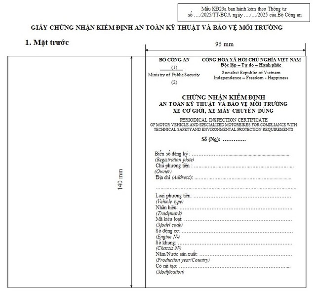 Đề xuất mẫu Giấy chứng nhận kiểm định an toàn kỹ thuật và bảo vệ môi trường xe cơ giới, xe máy chuyên dùng- Ảnh 2.