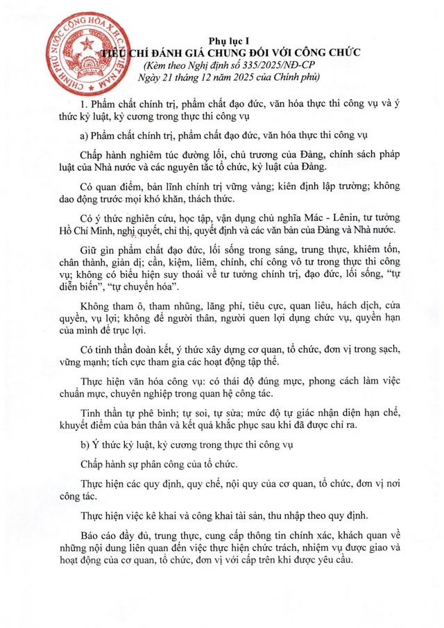 TOÀN VĂN: Nghị định 335/2025/NĐ-CP về đánh giá, xếp loại chất lượng cơ quan hành chính nhà nước và công chức- Ảnh 23.